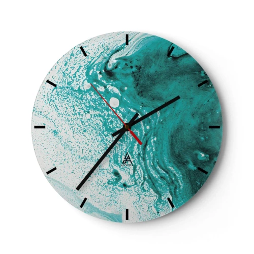 Wanduhr - Glasuhr - Verschmelzen in Weiß und Türkis - 40x40 cm
