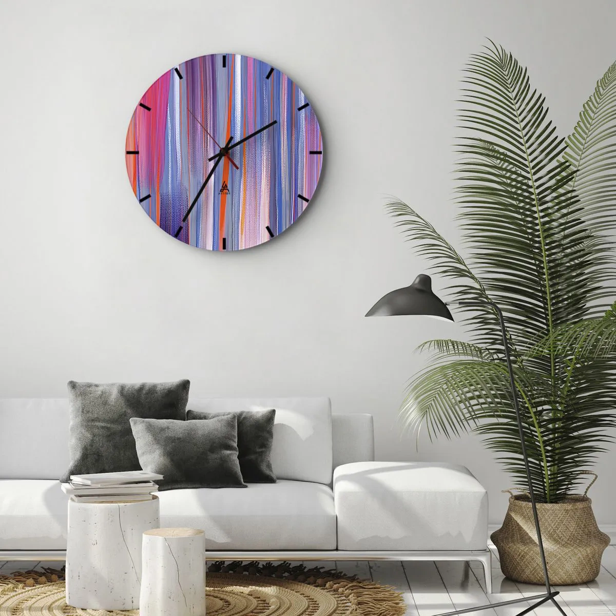 Wanduhr - Glasuhr - Mehrfarbige vertikale Pinselstriche im abstrakten Stil - 30x30cm - Aufstieg zum Regenbogen - Moderne Wanddekoration für Wohnzimmer, Küche und Schlafzimmer ARTTOR