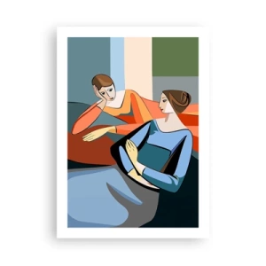 Poster - Eine moderne Illustration zweier Frauen im kubistischen Stil. - 50x70cm - Moment der Zuversicht - Moderne Wanddekoration für Wohnzimmer und Schlafzimmer ARTTOR
