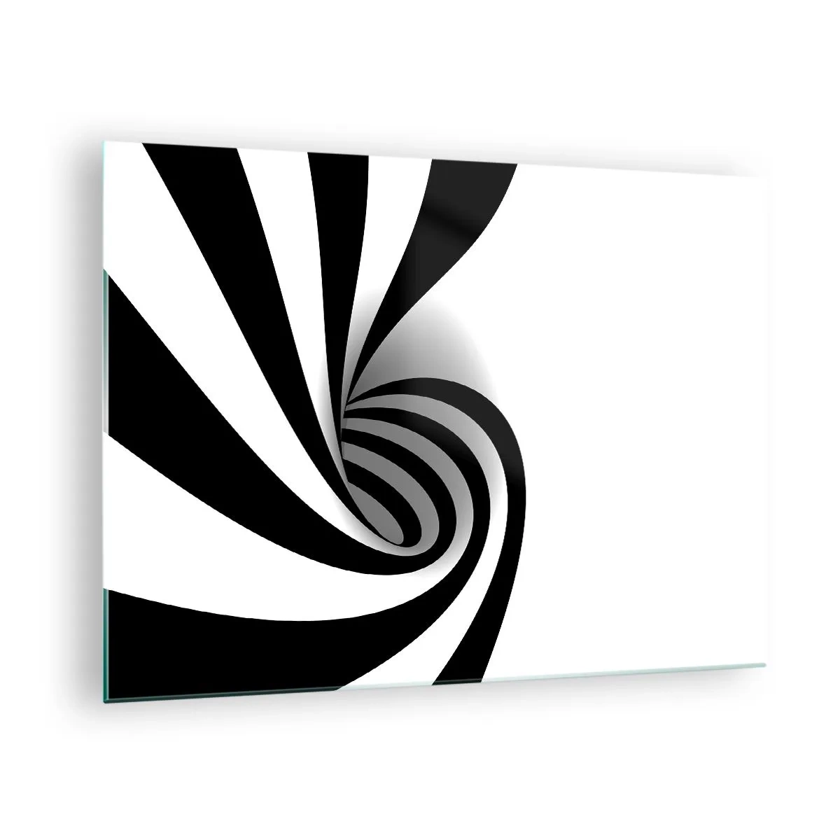 Glasbild - Bild auf glas - Abstrakte Spirale in Schwarz und Weiß mit dynamischer Form - 70x50cm - Und doch dreht es sich - Moderne Wanddekoration für Wohnzimmer und Schlafzimmer ARTTOR