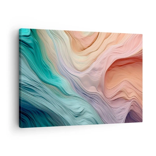 Bild auf Leinwand - Leinwandbild - Abstrakte Wellen in Pastell- und Regenbogenfarben - 70x50cm - Regenbogenwelle - Moderne Wanddekoration für Wohnzimmer und Schlafzimmer ARTTOR