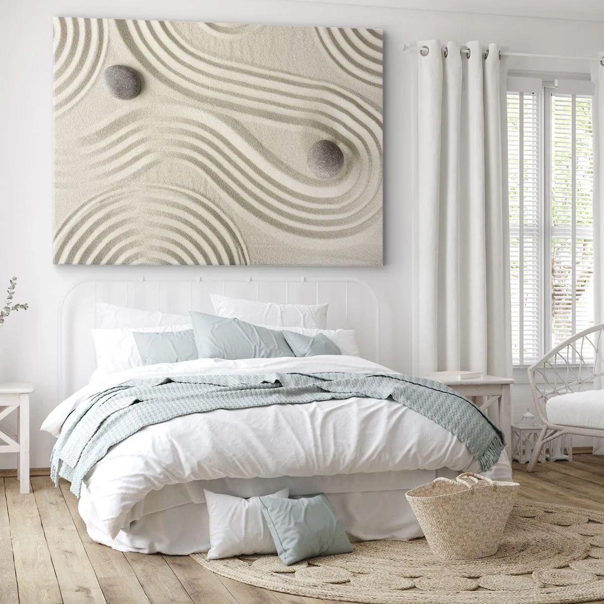 Bild auf Leinwand - Leinwandbild - Minimalistisches Zen-Design mit Sand und Steinen - 120x80cm - Ein Hauch von Wärme - Moderne Wanddekoration für Wohnzimmer und Schlafzimmer ARTTOR