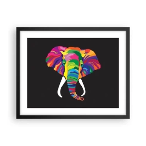 Poster in einem schwarzem Rahmen - Der Elefant, der es liebte, im Regenbogen zu baden - 50x40 cm