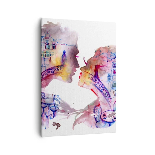 Bild auf Leinwand - Leinwandbild - Ein romantisches Aquarell, das die Silhouetten von Liebenden darstellt - 50x70cm - Die geheime Seufzerbrücke - Moderne Wanddekoration für Wohnzimmer und Schlafzimmer ARTTOR