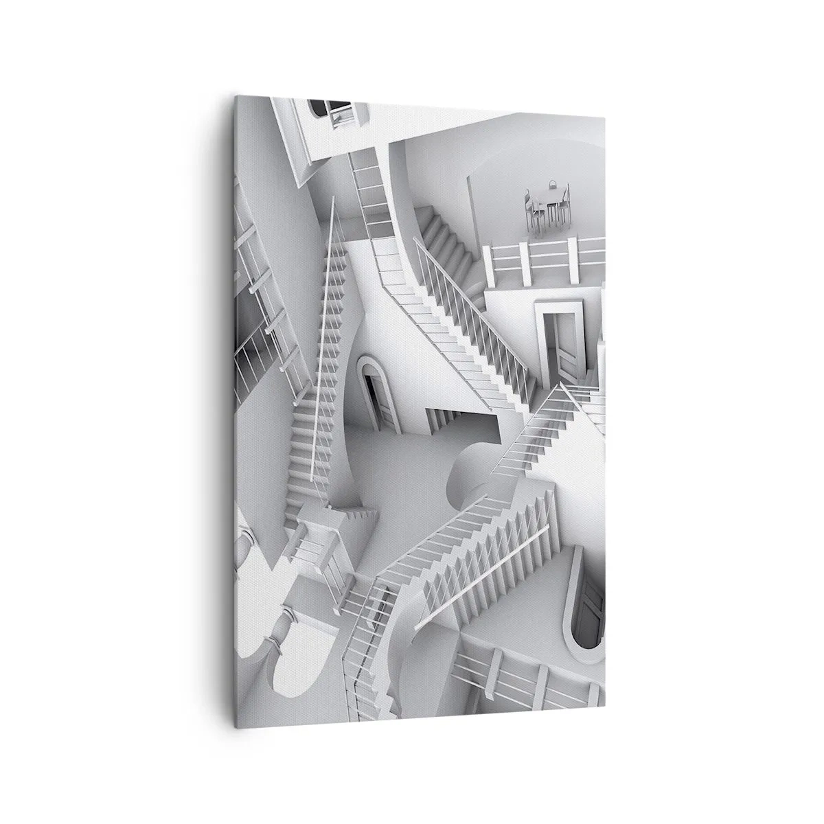 Bild auf Leinwand - Leinwandbild - Eine abstrakte Komposition aus Treppen in einer surrealistischen Raumanordnung - 80x120cm - Die Paradoxien des Weltraums - Moderne Wanddekoration für Wohnzimmer und Schlafzimmer ARTTOR