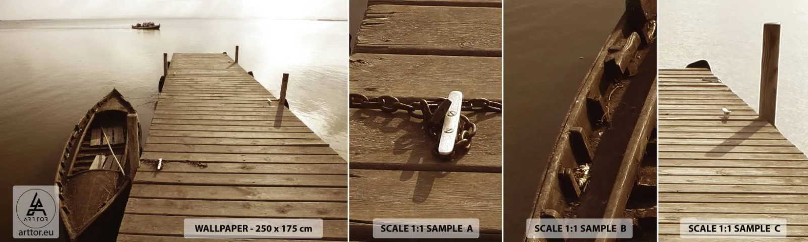 Fototapeten Muster Selbstklebend Deluxe Sticker - Großer Frieden - Landschaft, See, Holzbrücke - 100x30 cm