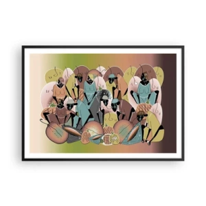 Poster in einem schwarzem Rahmen - Eine farbenfrohe abstrakte Komposition, inspiriert von der afrikanischen Kultur - 100x70cm - Ein toller Urlaub steht bevor - Moderne Wanddekoration für Wohnzimmer und Schlafzimmer ARTTOR