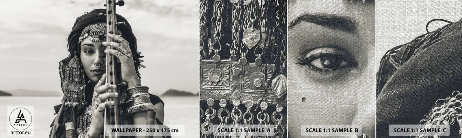 Fototapeten Muster Premium Canvas - Die Musik des Orients selbst - Frau, Boho, Schmuck - 100x30 cm