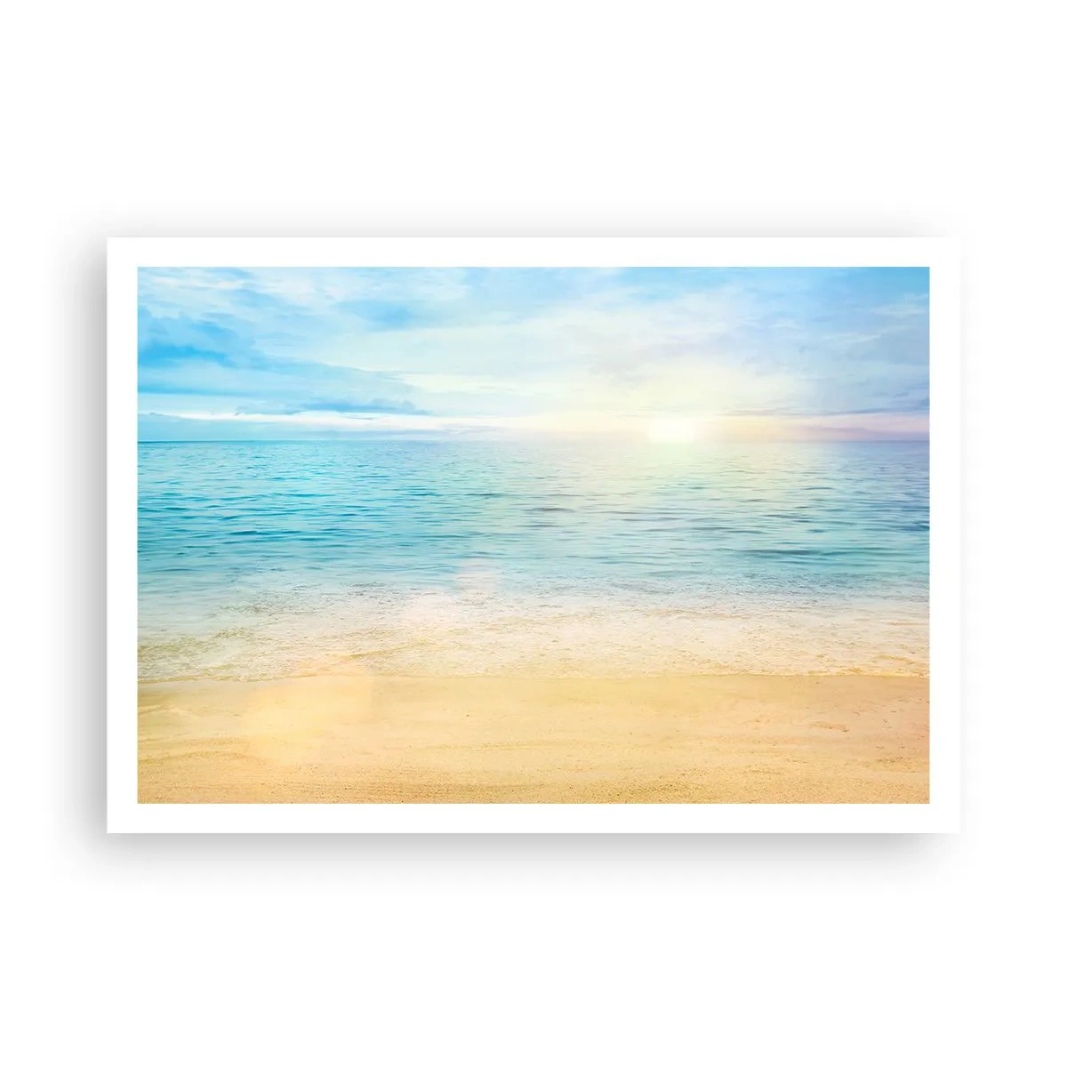 Poster - Ein Strand mit türkisfarbenem Meer und klarem Himmel - 100x70cm - Großes Blau - Moderne Wanddekoration für Wohnzimmer und Schlafzimmer ARTTOR