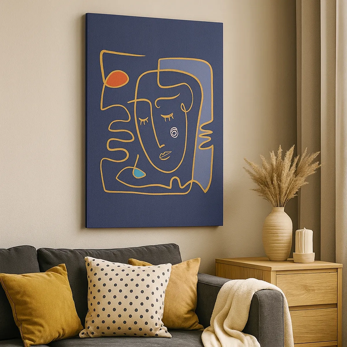 Bild auf Leinwand - Leinwandbild - Abstraktes Gesichtsporträt im minimalistischen Stil - 50x70cm - In Gedanken - Moderne Wanddekoration für Wohnzimmer und Schlafzimmer ARTTOR