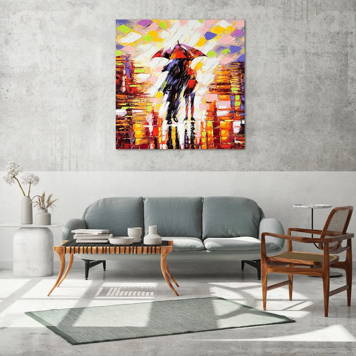 Glasbild - Bild auf glas - Gemeinsam durch die Nacht und den Regen - 30x30 cm