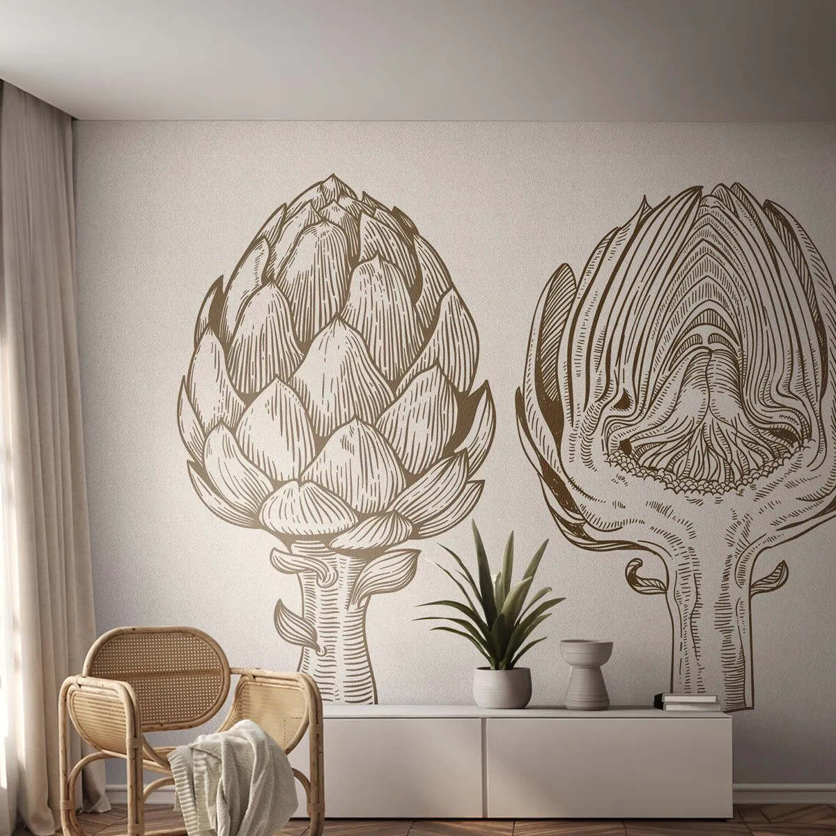 Fototapete Premium Sand - Anatomie-Lektion - Artischocke, Küche, Gemüse - 200x140 cm