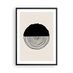 Poster in einem schwarzem Rahmen - Eine minimalistische Grafik, die einen Querschnitt von Holz darstellt - 50x70cm - Halb und halb - Moderne Wanddekoration für Wohnzimmer und Schlafzimmer ARTTOR