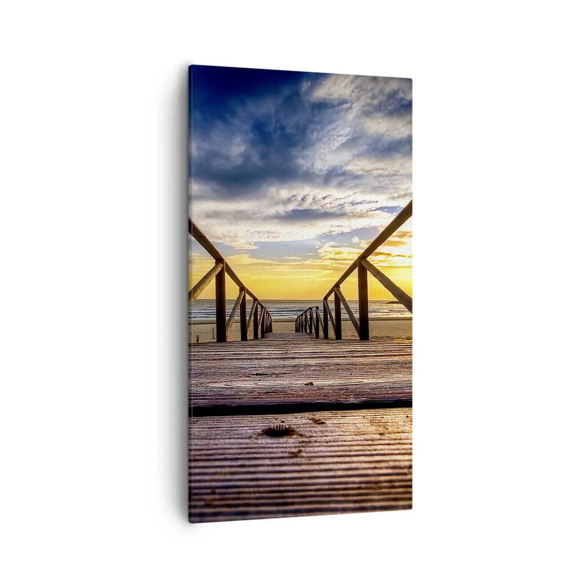 Bild auf Leinwand - Leinwandbild - Direkt zum ruhigen Strand bei Sonnenuntergang - 55x100 cm