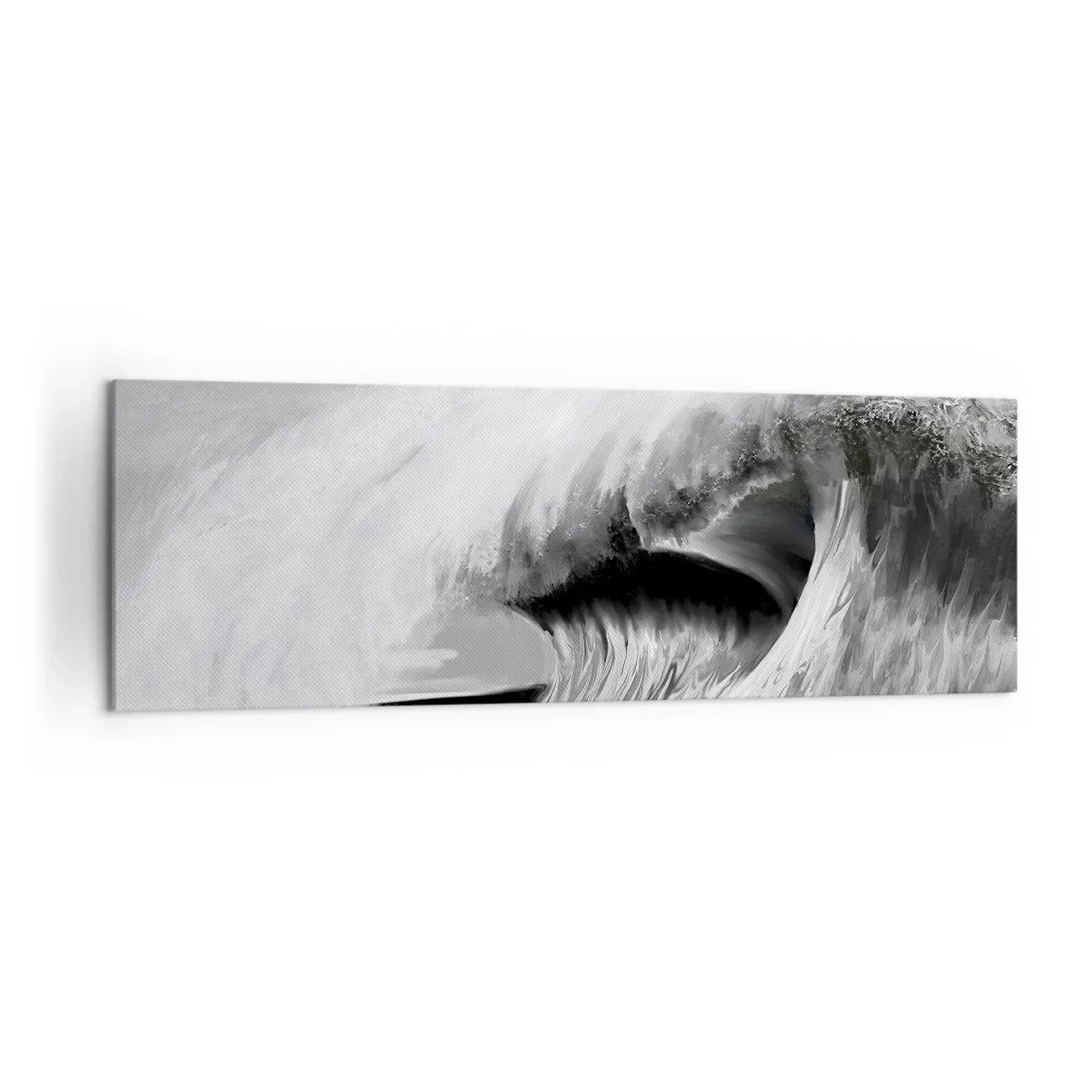 Bild auf Leinwand - Leinwandbild - Dramatische Meereswelle in Monochrom - 160x50cm - Wut des Ozeans - Moderne Wanddekoration für Wohnzimmer und Schlafzimmer ARTTOR