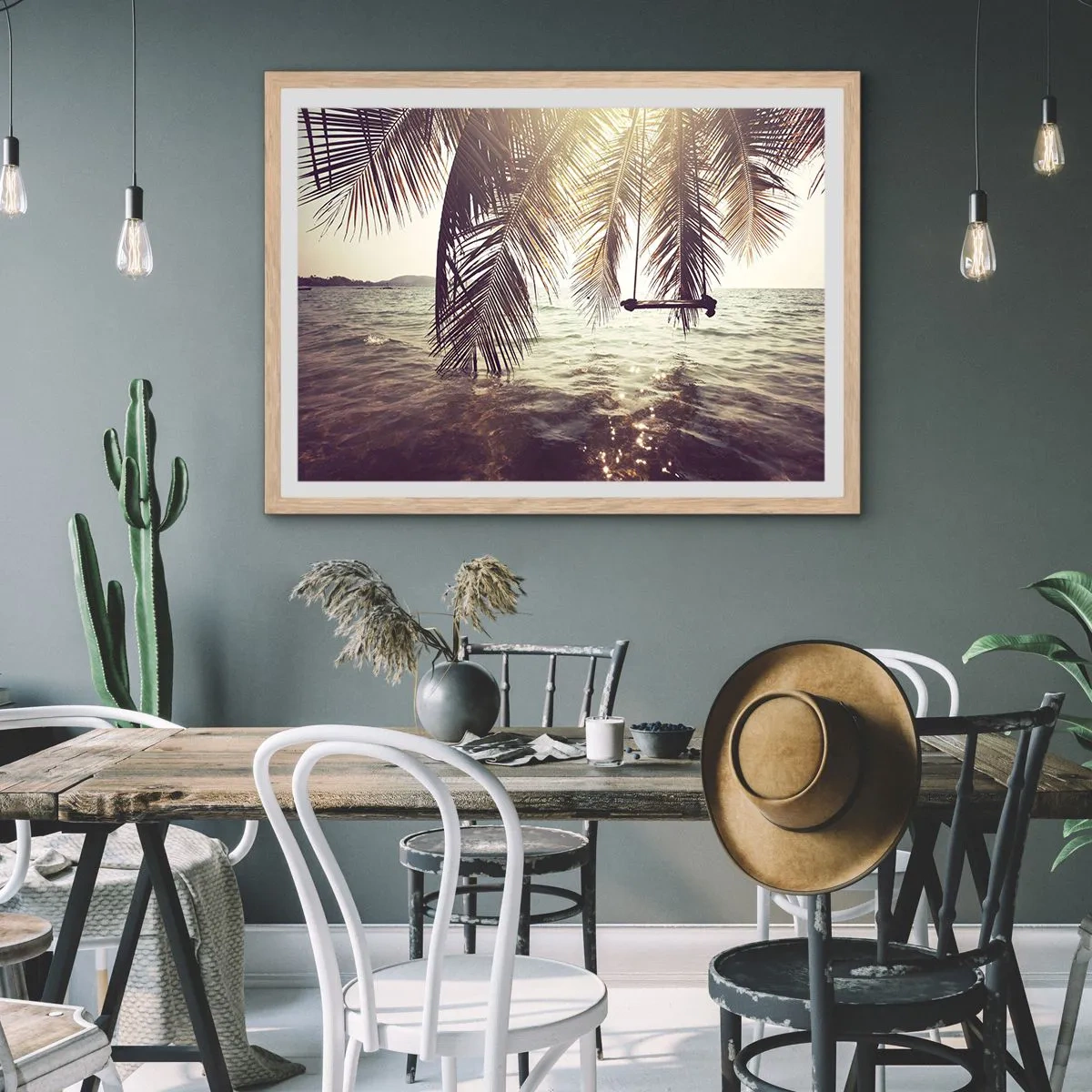 Poster in einem Rahmen aus heller Eiche - Sie können nach Belieben in den Wolken schwingen - 100x70 cm