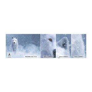 Fototapeten Muster Selbstklebend Deluxe Sticker - In Winterstimmung - weißer Wolf, Tiere, Winter - 100x30 cm