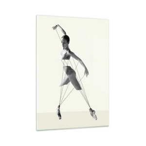 Glasbild - Bild auf glas - Schwarz-weiße Silhouette einer Ballerina mit geometrischem Linienmotiv - 50x70cm - Im Theater der Welt - Moderne Wanddekoration für Wohnzimmer und Schlafzimmer ARTTOR