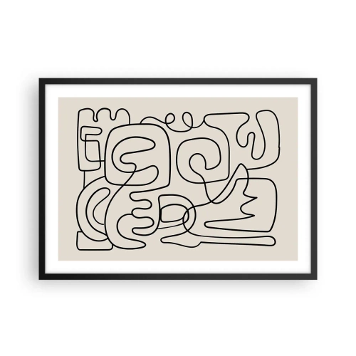 Poster in einem schwarzem Rahmen - Abstraktes Linienkunstmuster in Schwarz auf hellem Hintergrund - 70x50cm - Folge der Spur - Moderne Wanddekoration für Wohnzimmer und Schlafzimmer ARTTOR