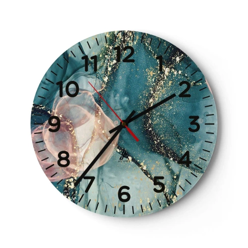 Wanduhr - Glasuhr - Seidenblau, Tüllrosa - 40x40 cm