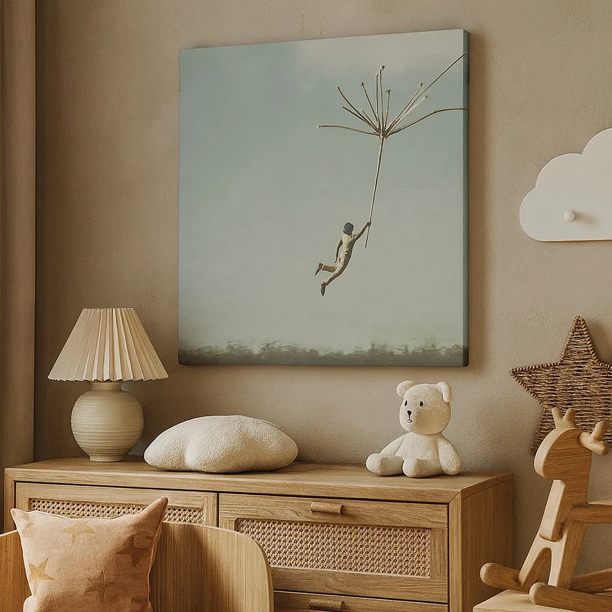 Bild auf Leinwand - Leinwandbild - Drachen, Löwenzahn, Wind - 30x30 cm