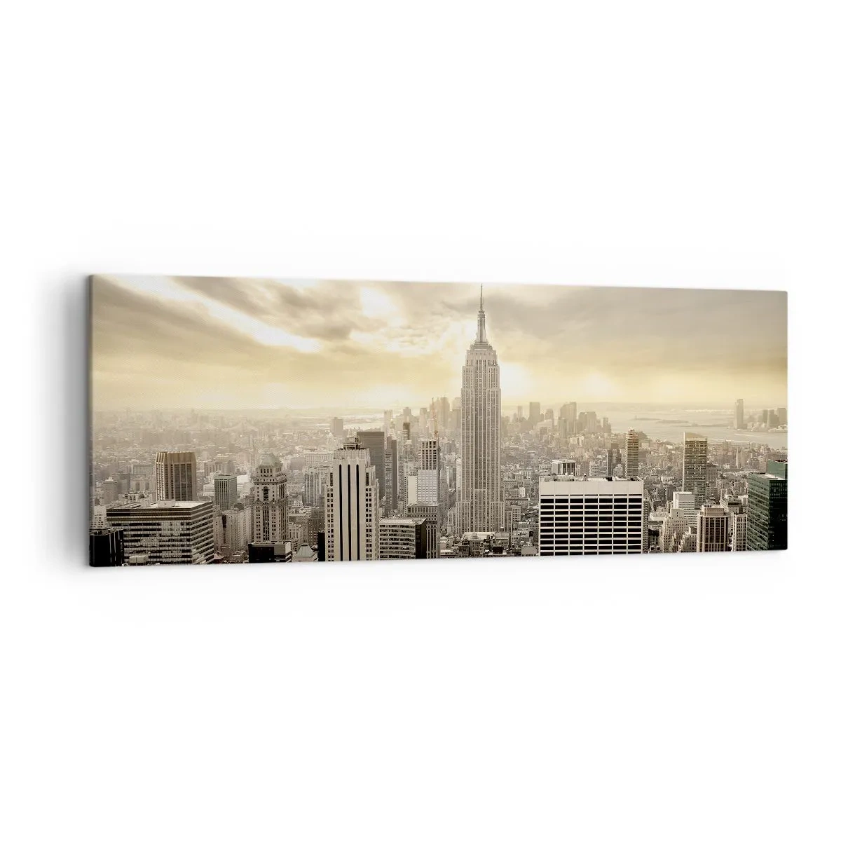 Bild auf Leinwand - Leinwandbild - Panorama der Stadt mit Blick auf das Empire State Building - 140x50cm - New York aus Grau - Moderne Wanddekoration für Wohnzimmer und Schlafzimmer ARTTOR