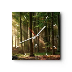 Wanduhr - Glasuhr - Sonnenstrahlen dringen durch die Bäume im Wald - 30x30cm - Strahlend an einem Frühlingsmorgen - Moderne Wanddekoration für Wohnzimmer und Schlafzimmer ARTTOR