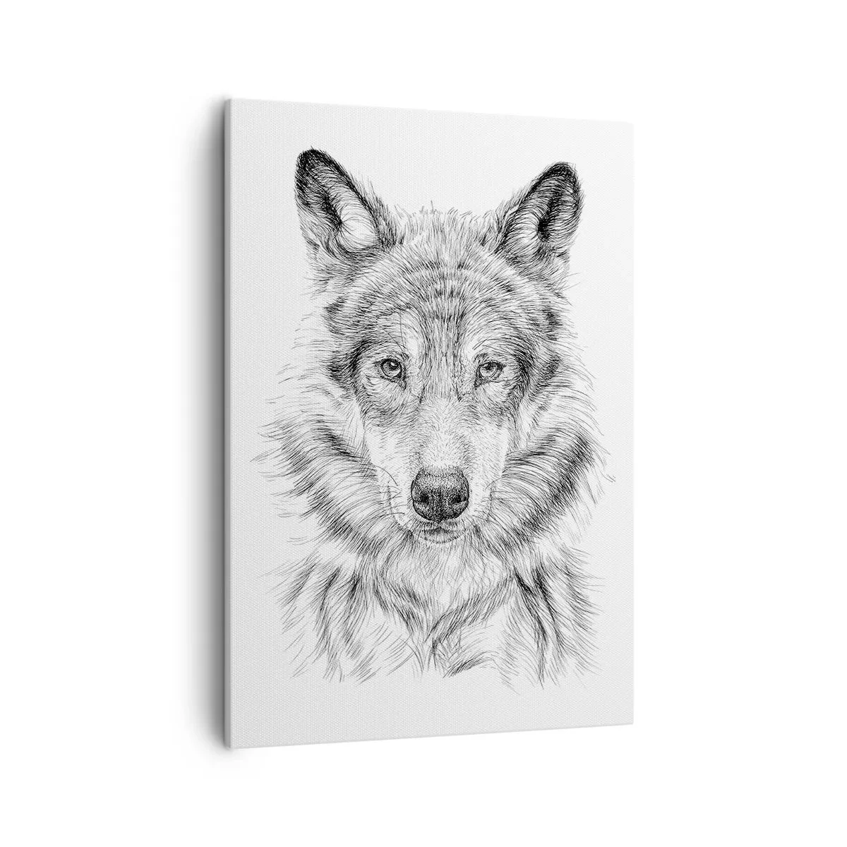 Bild auf Leinwand - Leinwandbild - Skizze eines Wolfskopfes im monochromen Stil auf weißem Hintergrund - 50x70cm - Ein geborener Anführer - Moderne Wanddekoration für Wohnzimmer und Schlafzimmer ARTTOR