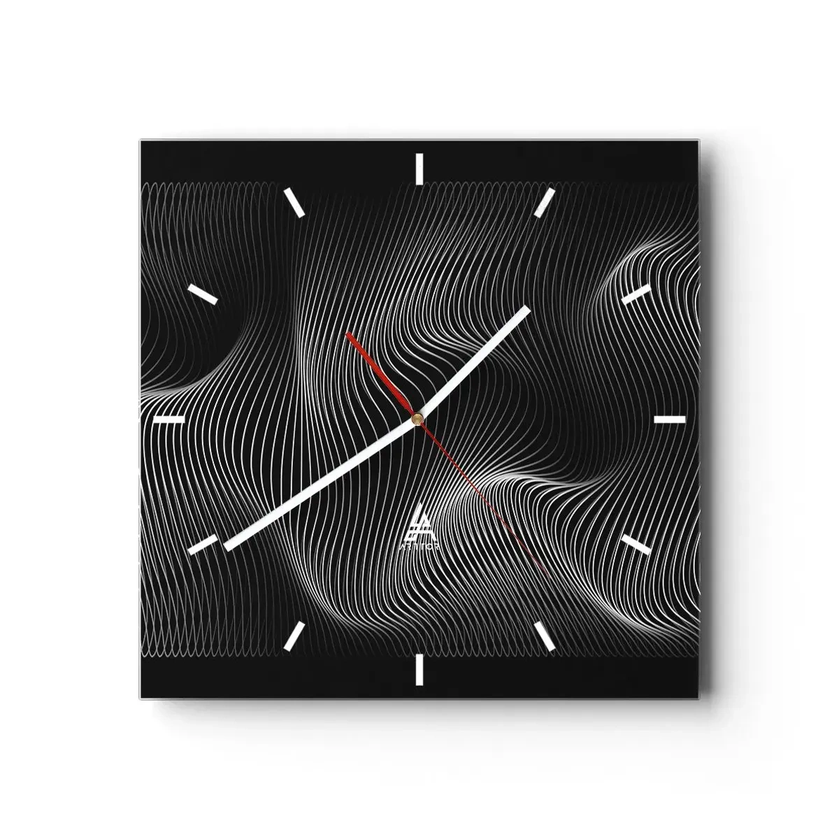 Wanduhr - Glasuhr - Abstrakte weiße Linien auf schwarzem Hintergrund - 30x30cm - Lichttanz im Raum - Moderne Wanddekoration für Wohnzimmer und Schlafzimmer ARTTOR