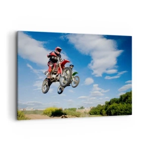 Bild auf Leinwand - Leinwandbild - Fahrer auf Motocross-Motorrädern in der Luft während eines Sprunges - 120x80cm - Himmelssprung - Moderne Wanddekoration für Wohnzimmer und Schlafzimmer ARTTOR