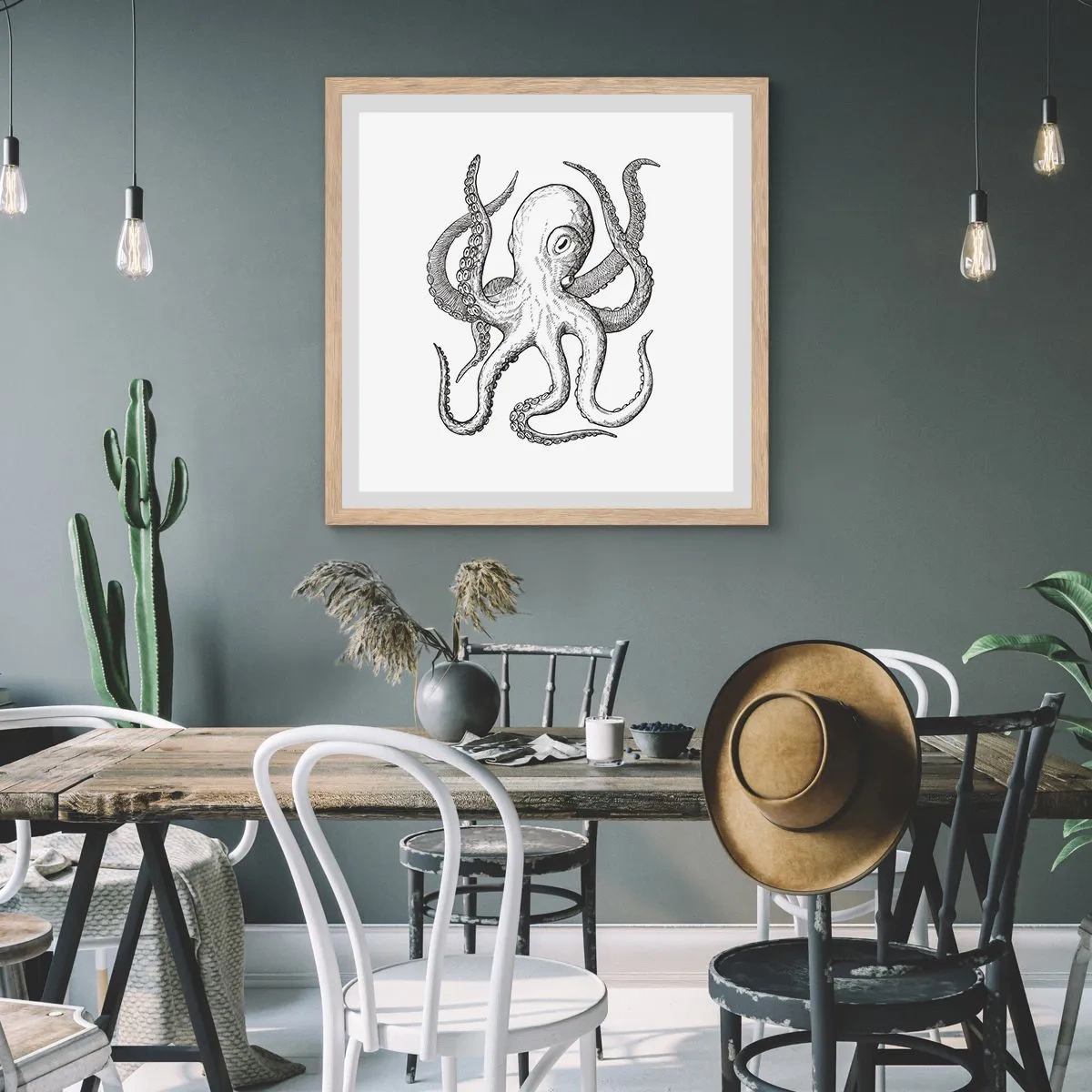 Poster in einem Rahmen aus heller Eiche - Mit den Wellen tanzen - 30x30 cm