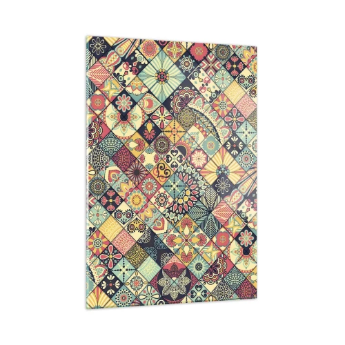 Glasbild - Bild auf glas - Ein farbenfrohes Muster, inspiriert von marokkanischen Fliesen mit geometrischen Motiven - 50x70cm - marokkanische Atmosphäre - Moderne Wanddekoration für Wohnzimmer und Schlafzimmer ARTTOR