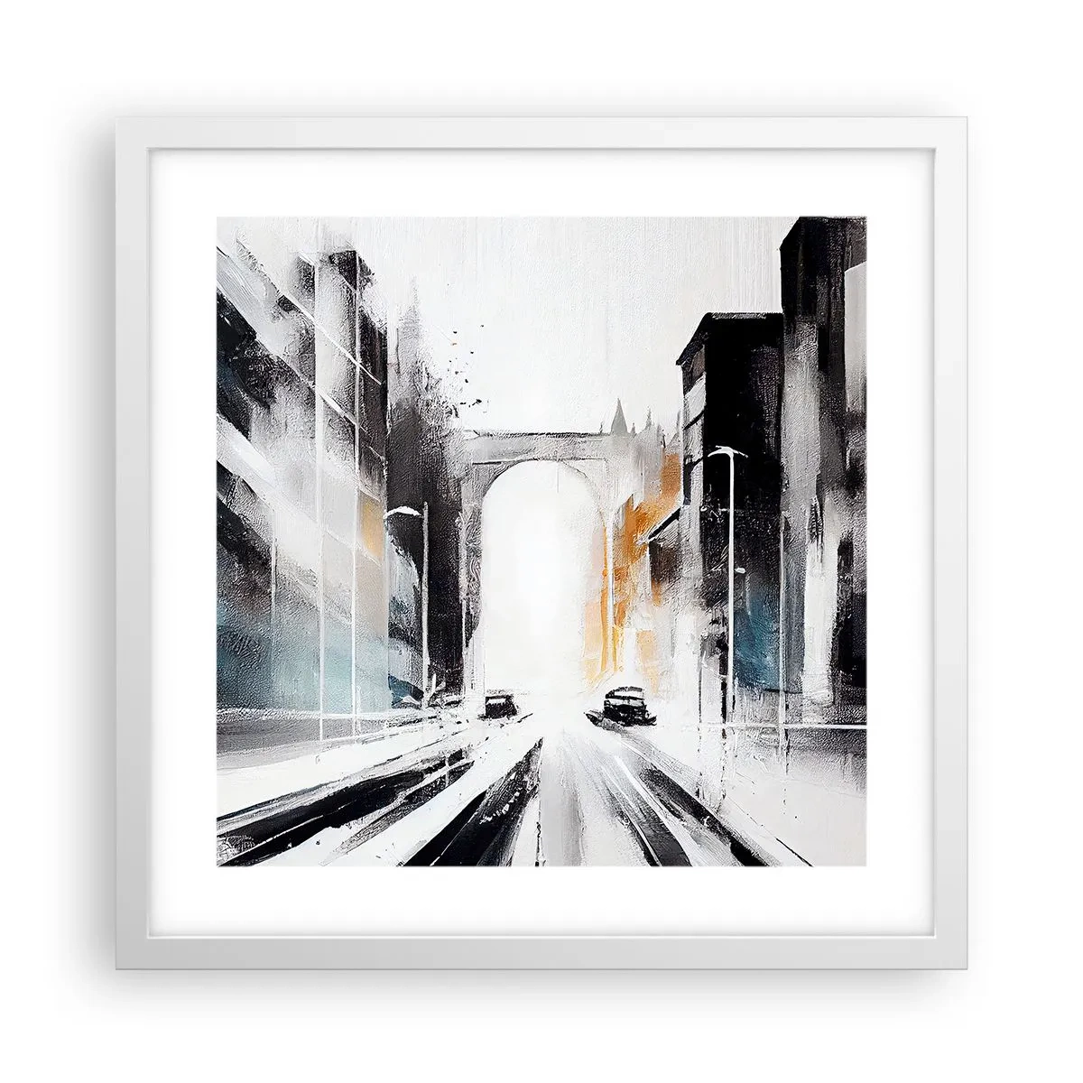 Poster in einem weißen Rahmen - Stadtstudie: Architektur und Bewegung - 40x40 cm