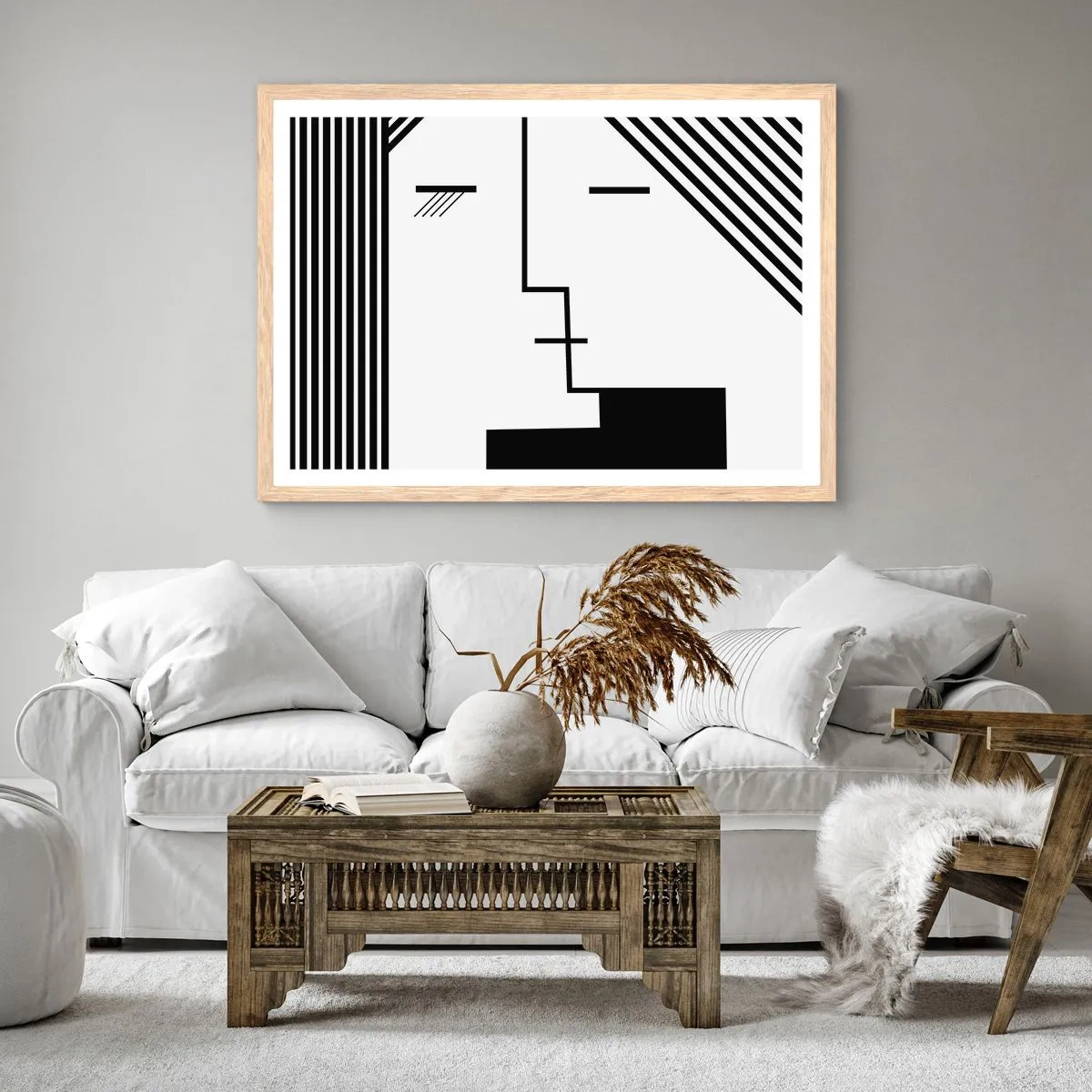 Poster in einem Rahmen aus heller Eiche - Einfach ein Kuss - 100x70 cm