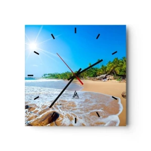 Wanduhr - Glasuhr - Tropischer Strand mit Palmen und blauem Himmel - 30x30cm - Ein exotischer Ort für dich - Moderne Wanddekoration für Wohnzimmer und Schlafzimmer ARTTOR