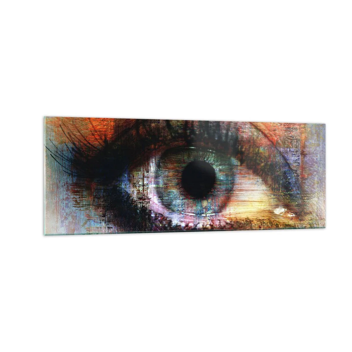 Glasbild - Bild auf glas - Künstlerisches Auge in mehrfarbiger Abstraktion - 140x50cm - Du kannst in die Seele sehen - Moderne Wanddekoration für Wohnzimmer und Schlafzimmer ARTTOR