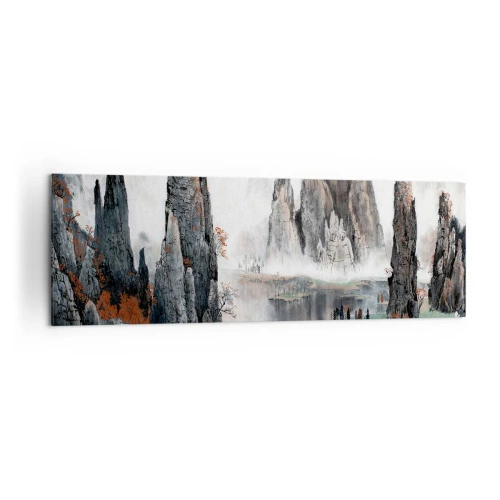 Bild auf Leinwand - Leinwandbild - Malerische Felsen und Bäume in der nebligen chinesischen Landschaft - 160x50cm - Mächtige Wächter - Moderne Wanddekoration für Wohnzimmer und Schlafzimmer ARTTOR