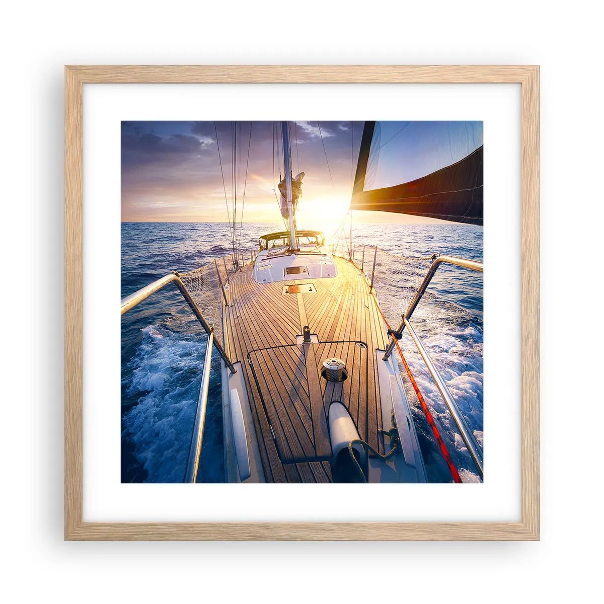 Poster in einem Rahmen aus heller Eiche - Laufen unter den Wellen - 40x40 cm