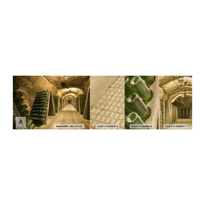 Fototapeten Muster Premium Canvas - Die Geburt des Geschmacks - Gastronomie, Eine Flasche Wein, Weinkeller - 100x30 cm