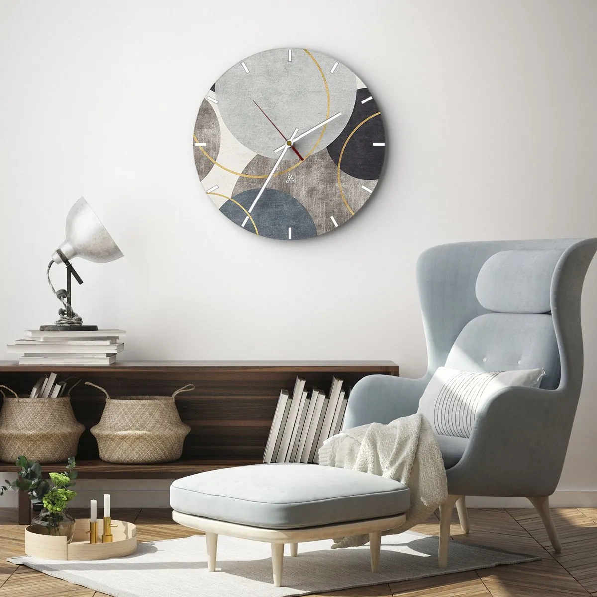 Wanduhr - Glasuhr - Eine stilvolle Komposition aus Kreisen und Bögen in gedeckten Farben. - 30x30cm - Rad für Rad - Moderne Wanddekoration für Wohnzimmer, Küche und Schlafzimmer ARTTOR