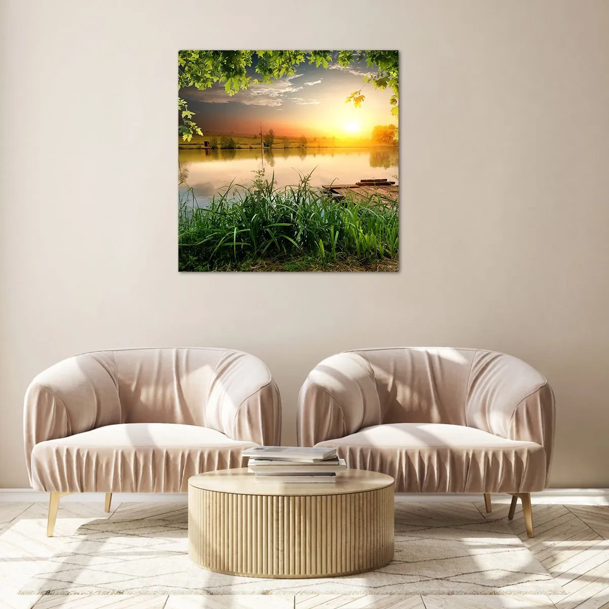 Glasbild - Bild auf glas - Landschaft in einem grünen Rahmen - 50x50 cm