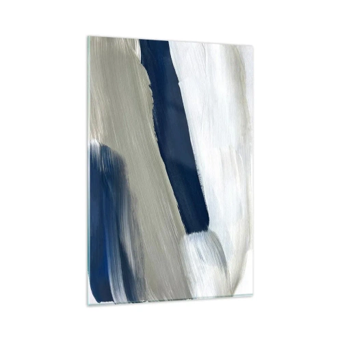 Glasbild - Bild auf glas - Abstrakte Pinselstriche in Blau- und Grautönen - 80x120cm - Begegnung mit dem Weißsein - Moderne Wanddekoration für Wohnzimmer und Schlafzimmer ARTTOR