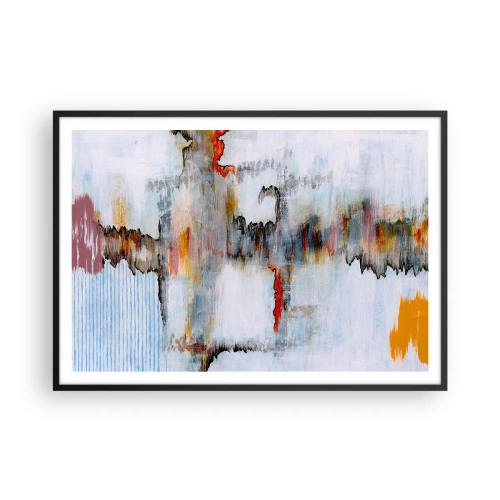 Poster in einem schwarzem Rahmen - Abstraktes Muster mit lebendigen Farben auf hellem Hintergrund - 100x70cm - Ein Stock auf dem Wasser - Moderne Wanddekoration für Wohnzimmer und Schlafzimmer ARTTOR