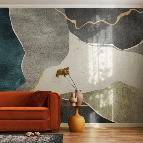 Fototapete Premium Sand - Mosaikkomposition mit Goldfaden - Abstraktionismus, Art Deco, Stück - 300x210 cm