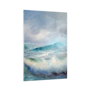 Glasbild - Bild auf glas - Raue Wellen auf dem Ozean - 70x100cm - Der wind heulte mit Triumph - Moderne Wanddekoration für Wohnzimmer und Schlafzimmer ARTTOR