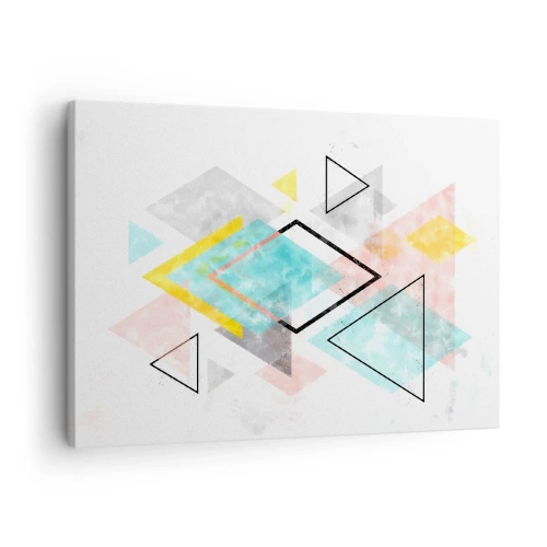 Bild auf Leinwand - Leinwandbild - Bunte geometrische Muster auf weißem Hintergrund - 70x50cm - Geometrisches Spiel - Moderne Wanddekoration für Wohnzimmer und Schlafzimmer ARTTOR