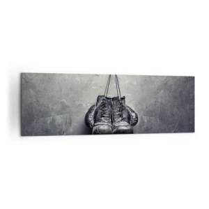 Bild auf Leinwand - Leinwandbild - Alte Boxhandschuhe an der Wand - 160x50cm - Zeit des Kampfes und Zeit des Friedens - Moderne Wanddekoration für Wohnzimmer und Schlafzimmer ARTTOR