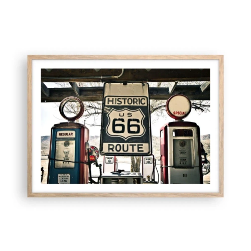 Poster in einem Rahmen aus heller Eiche - Amerikanische Retro-Reise - 70x50 cm