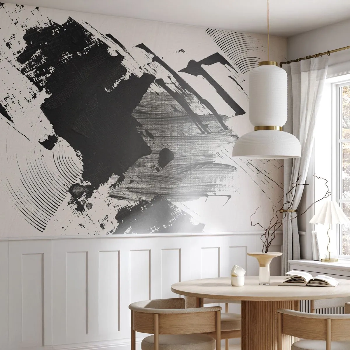 Fototapete Premium Sand - Abstraktion – Ausdruck von Schwarz - Stück, Modern, Schwarz und weiß - 100x70 cm