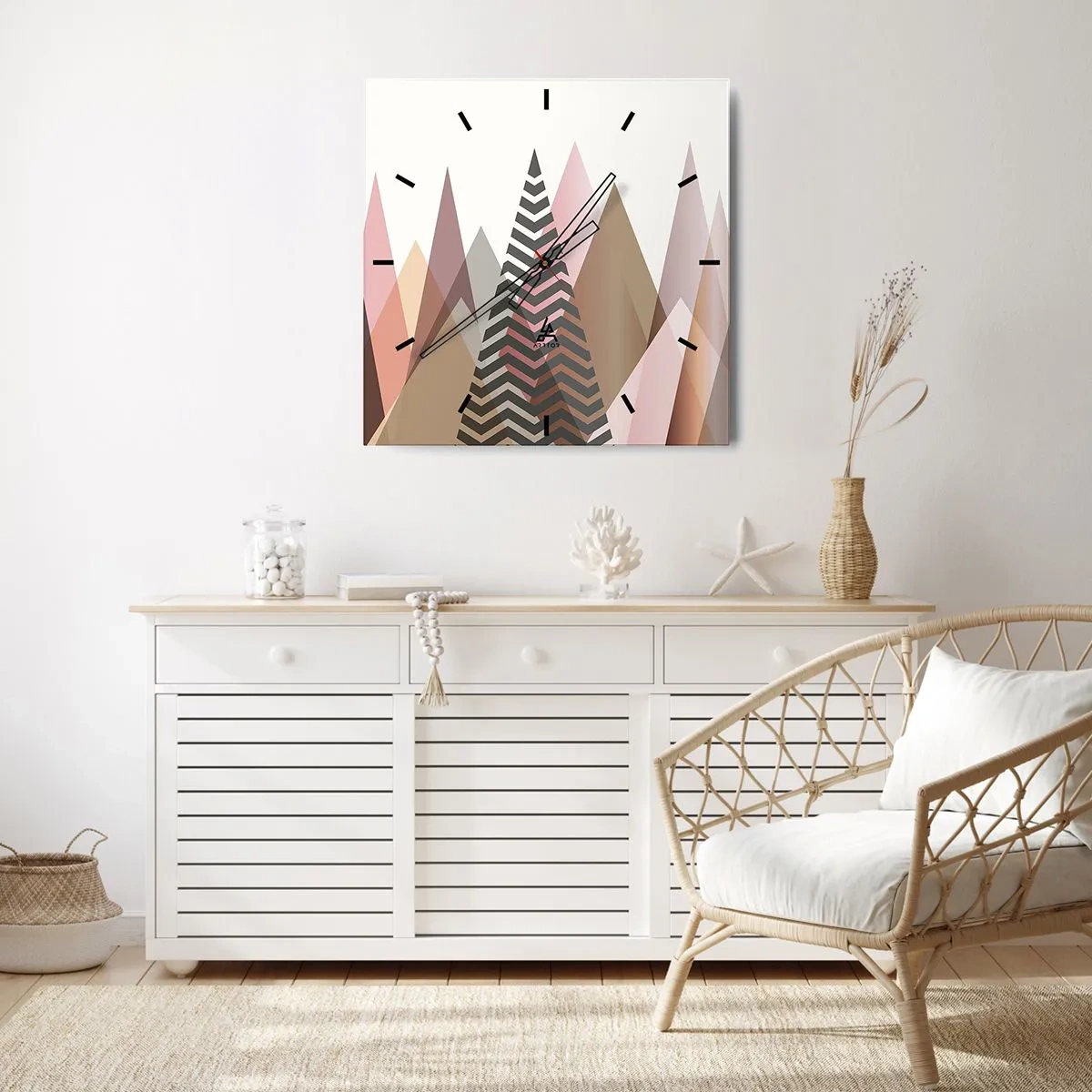 Wanduhr - Glasuhr - Bunte geometrische Berge in Pastelltönen - 30x30cm - Pyramidale Aussicht - Moderne Wanddekoration für Wohnzimmer und Schlafzimmer ARTTOR